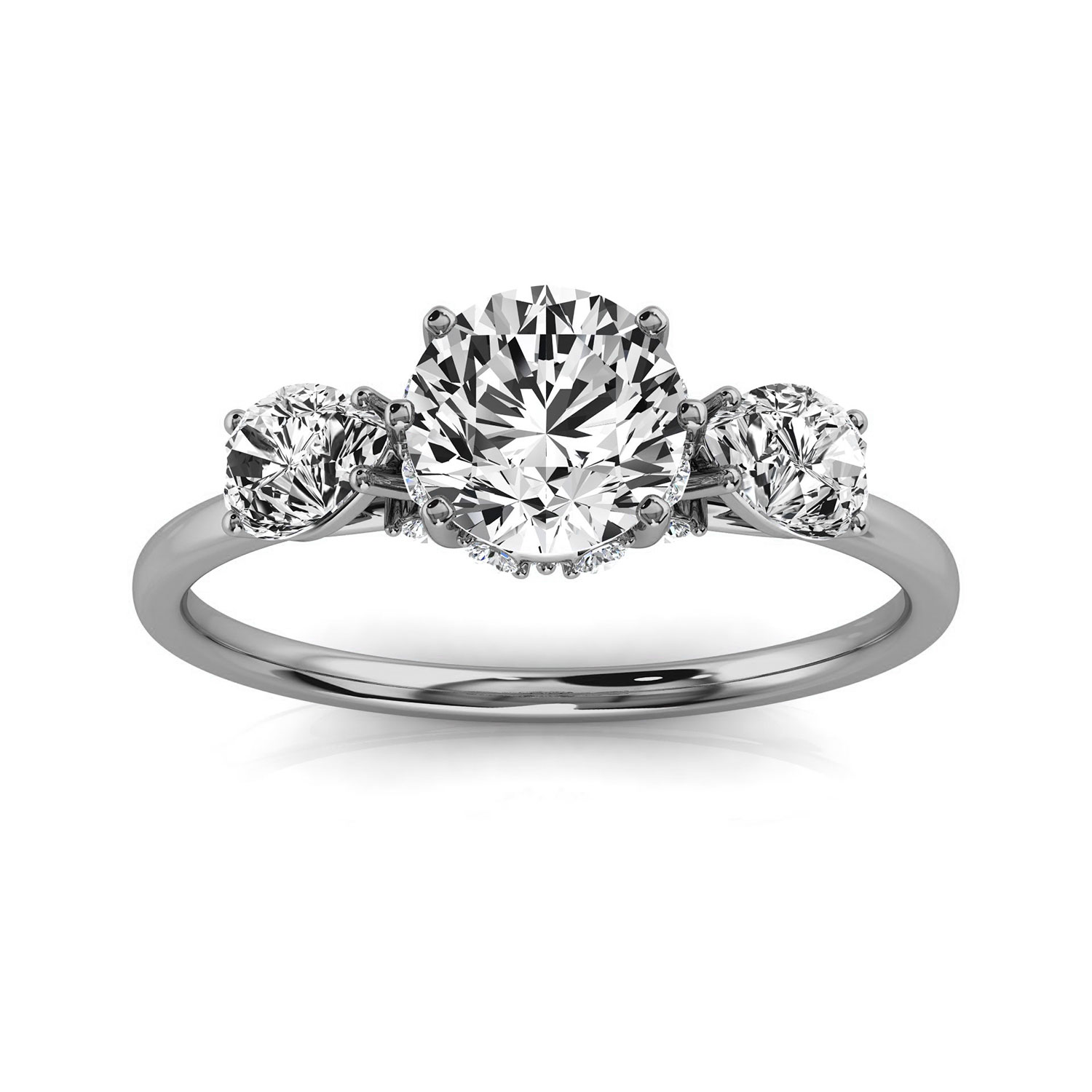 14K White Gold Calire Trilogy Petite Rustic Earthy Style Round & Pear Shape Lab Grown Diamonds Ring (1/2 ct. tw)